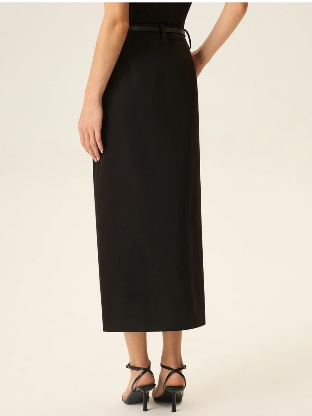 Commense Black Belted Slit Midi Skirt XS | Corpcore Tailored Skirt - Picture 6 of 7